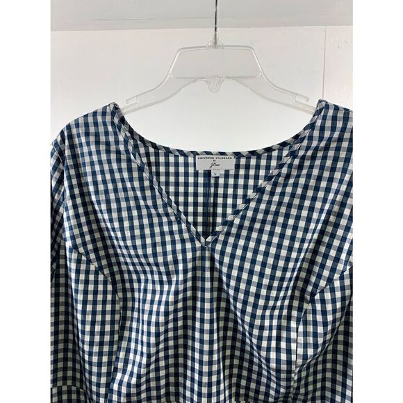 Universal Standard for J Crew Navy Plaid Blouse Size L - Picture 3 of 9